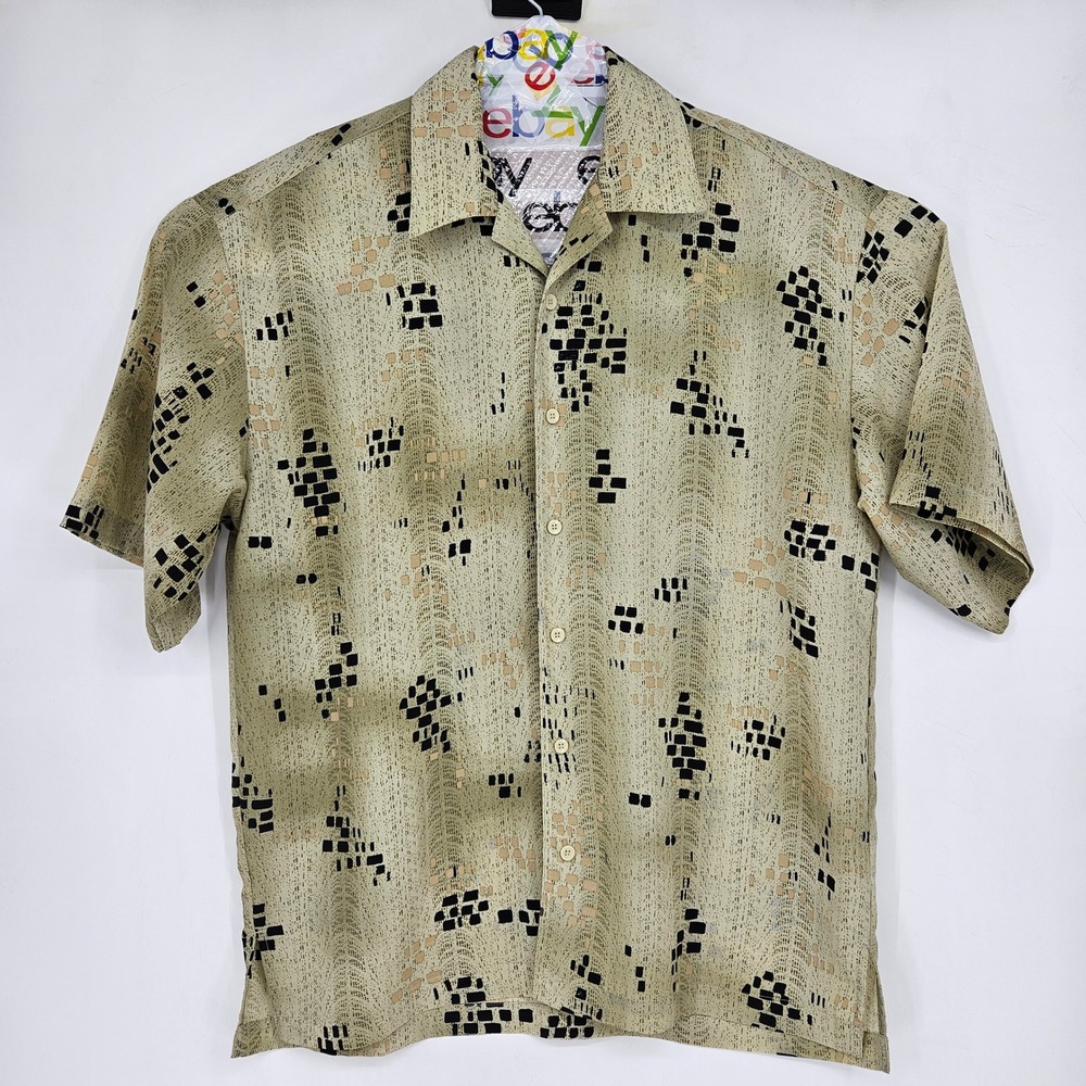Vintage Mench Platinum Shirt Mens XL Button Short Sleeve Geometric Polyester